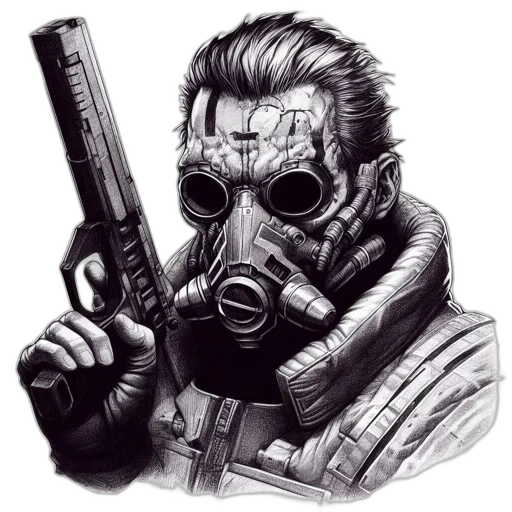 mask, jacket, face, weapon transparent PNG cut-out