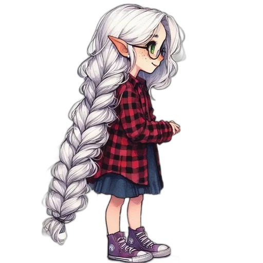 hair, dress, jacket, staff transparent PNG cut-out
