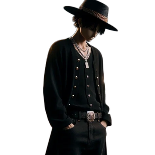 jacket, hat, staff, jewelry transparent PNG cut-out