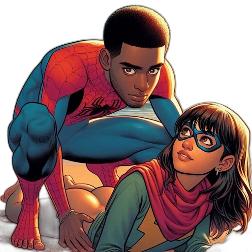 comic book art, concept art, two, costumed transparent PNG cut-out