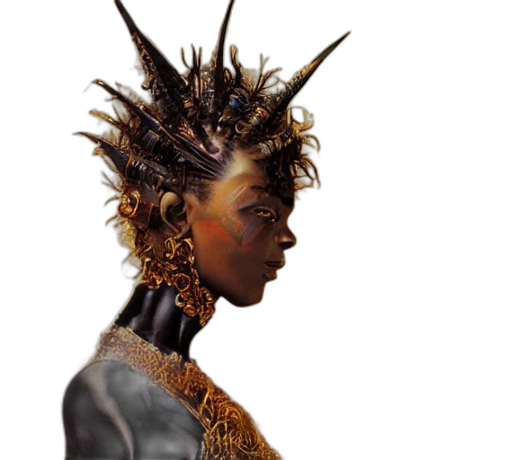 crown, hair, mask, staff transparent PNG cut-out