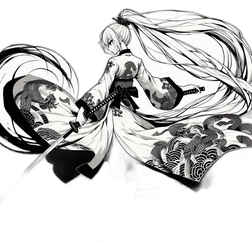dress, hair, dragon, sword transparent PNG cut-out