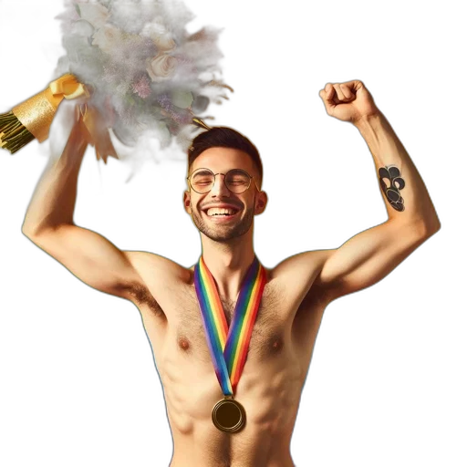 jubilant, man, rainbow, flag transparent PNG cut-out