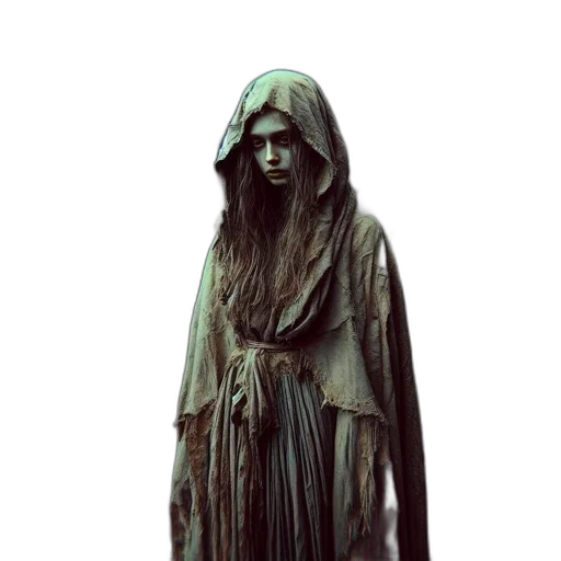dress, staff, face, creature transparent PNG cut-out
