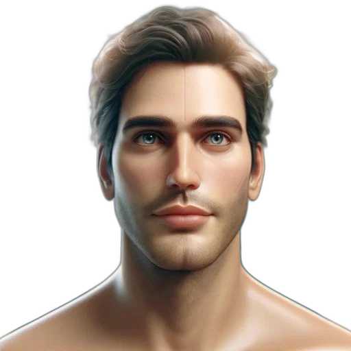 face, hair, staff, photorealistic transparent PNG cut-out