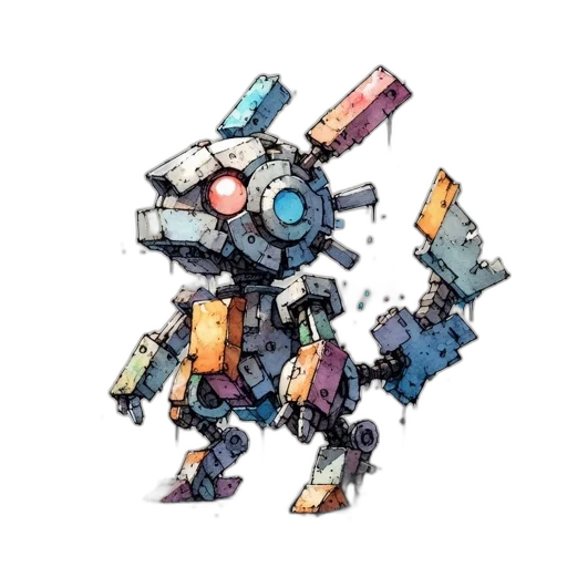 robot, weapon, concept art, pixel art transparent PNG cut-out