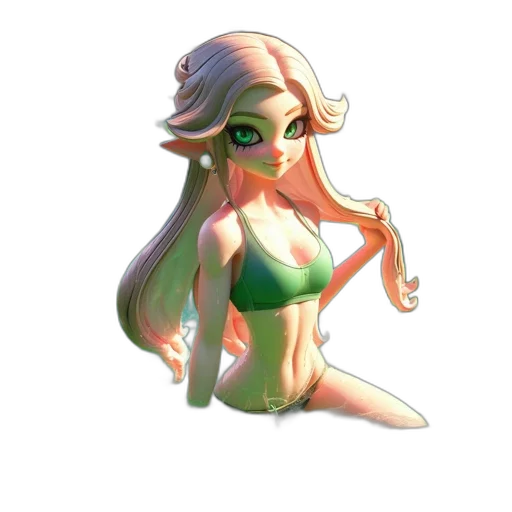 dress, hair, staff, creature transparent PNG cut-out