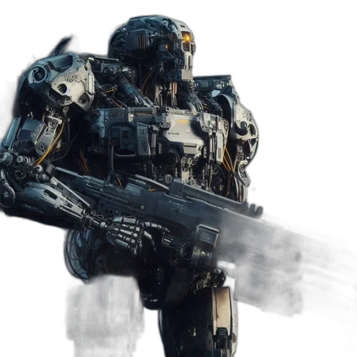 robot, weapon, concept art, 3d render transparent PNG cut-out