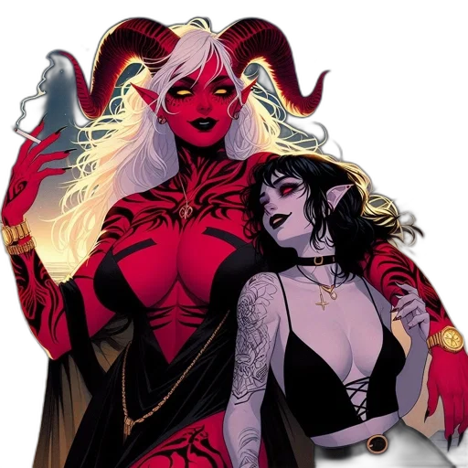 comic book art, concept art, red, two transparent PNG cut-out