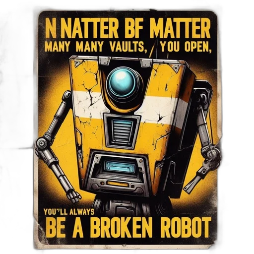 robot, vintage-style, poster, shows transparent PNG cut-out