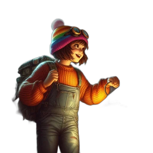 jacket, hat, staff, robot transparent PNG cut-out