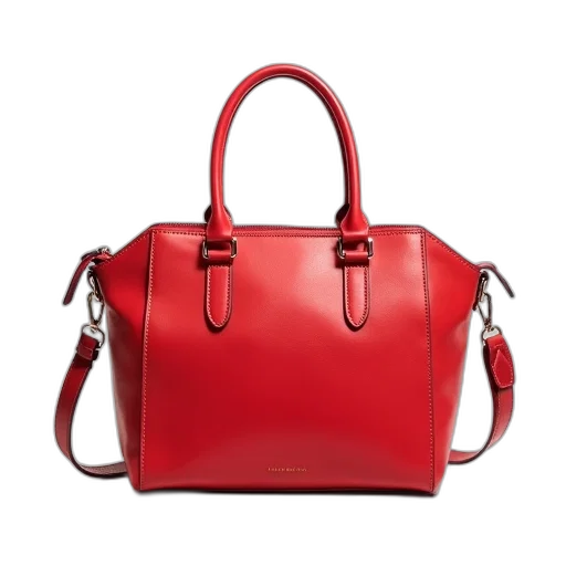 red, leather, handbag, long transparent PNG cut-out