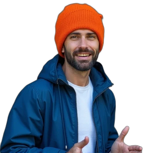 hat, jacket, face, staff transparent PNG cut-out