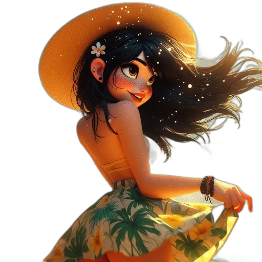 dress, flower, hat, concept art transparent PNG cut-out