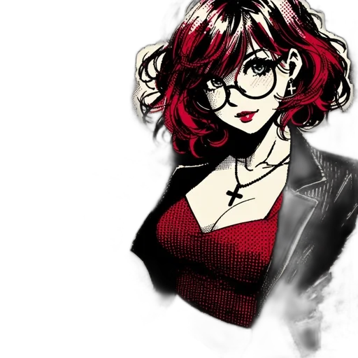 dress, jacket, face, comic book art transparent PNG cut-out