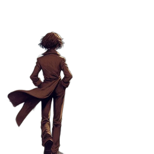 jacket, dress, hair, staff transparent PNG cut-out