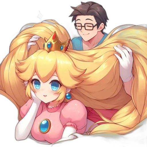 crown, hair, dress, staff transparent PNG cut-out