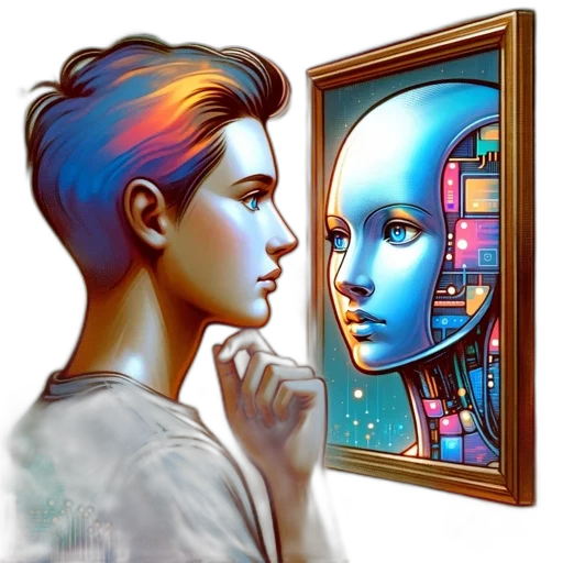 robot, face, cyberpunk, pixel art transparent PNG cut-out