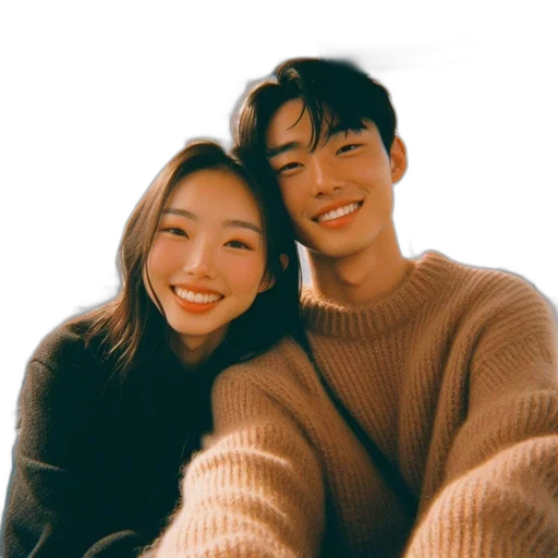 two, smiling, individuals, one transparent PNG cut-out