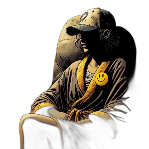 hat, mask, jacket, staff transparent PNG cut-out