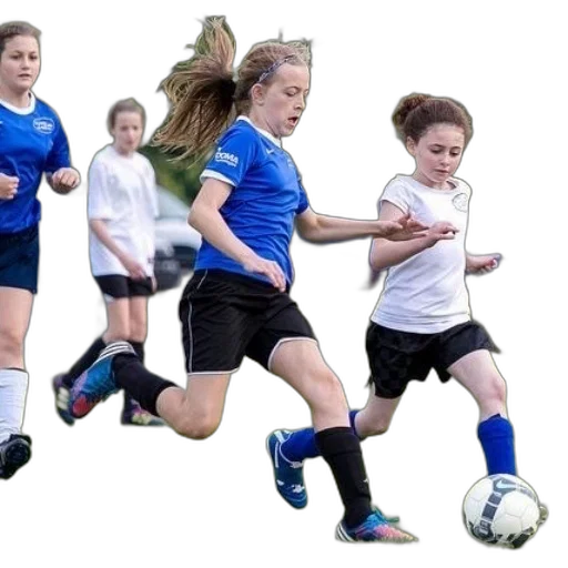 girl, blue, soccer, uniform transparent PNG cut-out