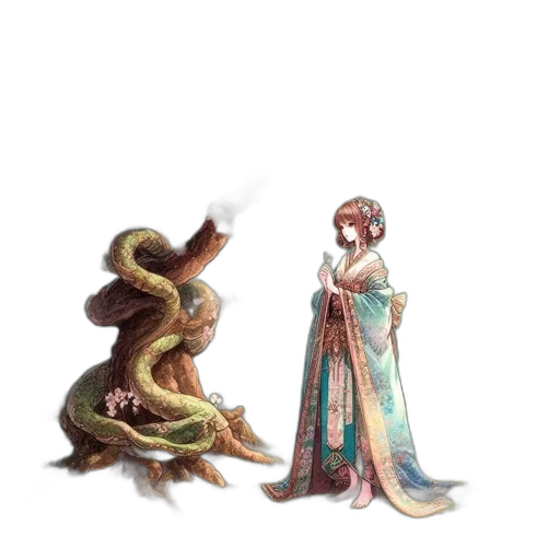 dragon, creature, staff, dress transparent PNG cut-out