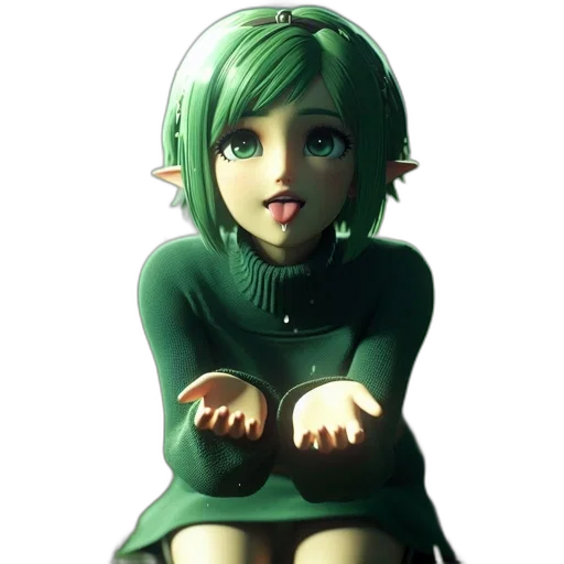 dress, face, creature, staff transparent PNG cut-out