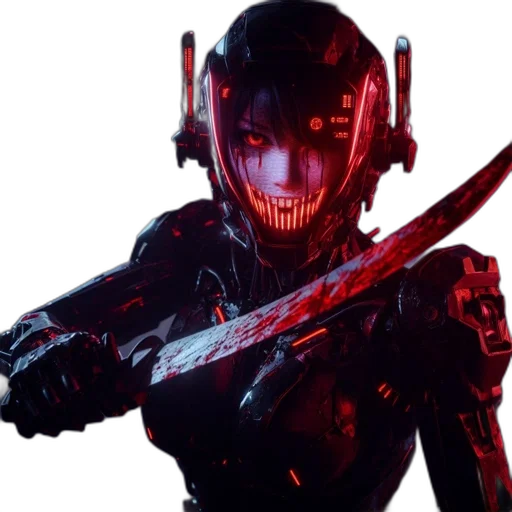 robot, weapon, staff, cyberpunk transparent PNG cut-out