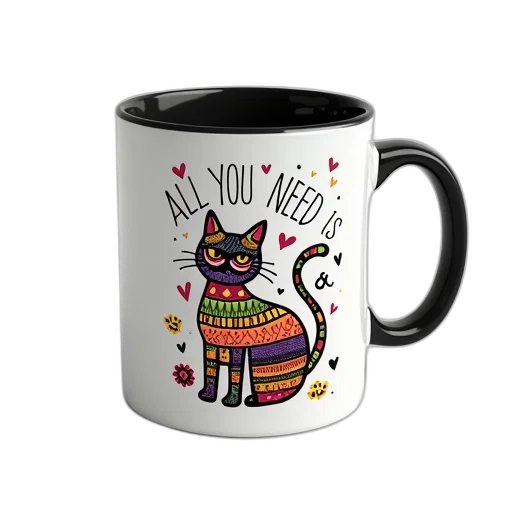 white, ceramic, mug, black transparent PNG cut-out
