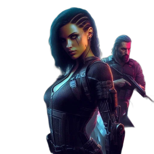 concept art, cyberpunk, comic book art, fantasy art transparent PNG cut-out
