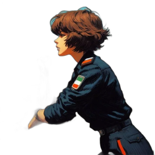 jacket, staff, hair, face transparent PNG cut-out