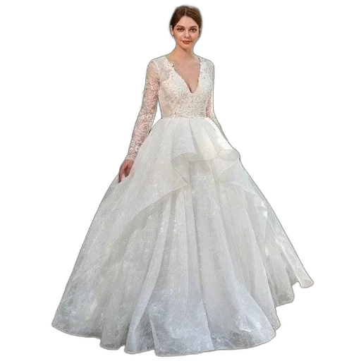 dress, woman, white, long-sleeved transparent PNG cut-out