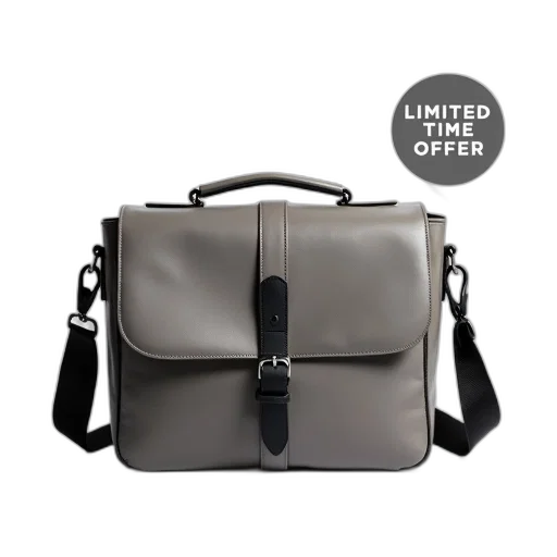 grey, leather, messenger, bag transparent PNG cut-out