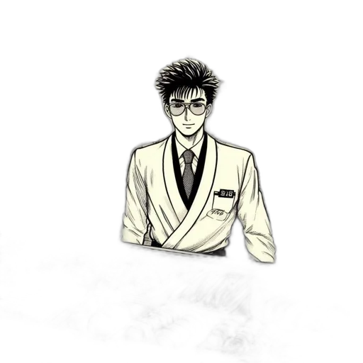 jacket, staff, creature, hair transparent PNG cut-out