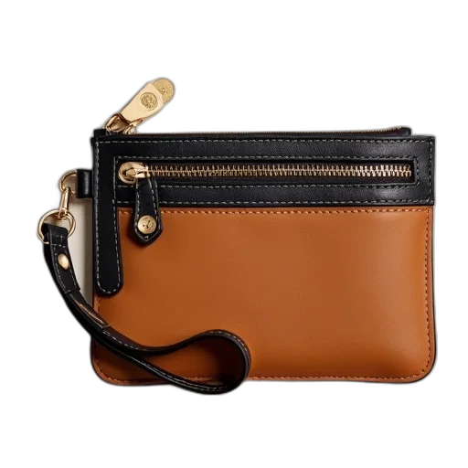 tan, black, coach, wristlet transparent PNG cut-out