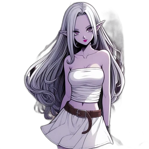 dress, hair, staff, creature transparent PNG cut-out