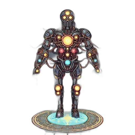 robot, staff, concept art, 3d render transparent PNG cut-out