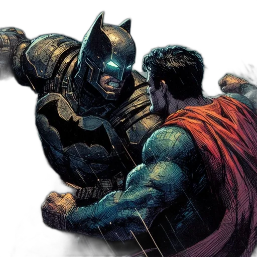 comic book art, concept art, batman, superman transparent PNG cut-out