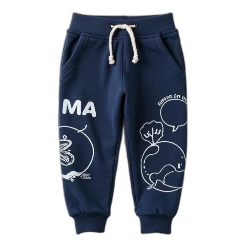 child, navy, sweatpants, print transparent PNG cut-out