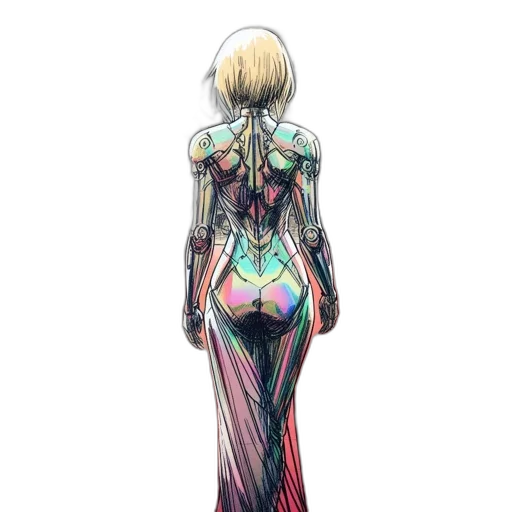 dress, robot, staff, weapon transparent PNG cut-out