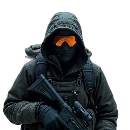 weapon, jacket, mask, staff transparent PNG cut-out