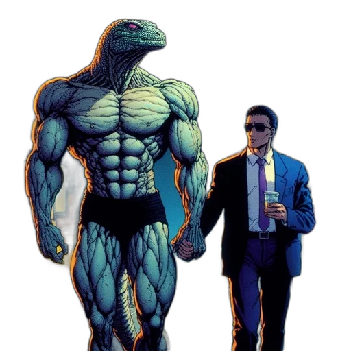 creature, comic book art, concept art, vaporwave transparent PNG cut-out