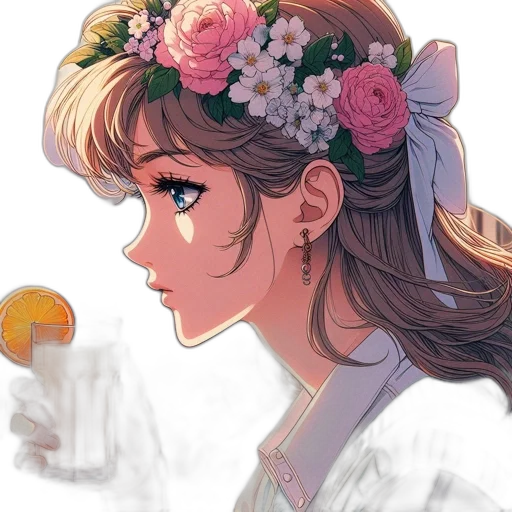 crown, flower, face, anime transparent PNG cut-out