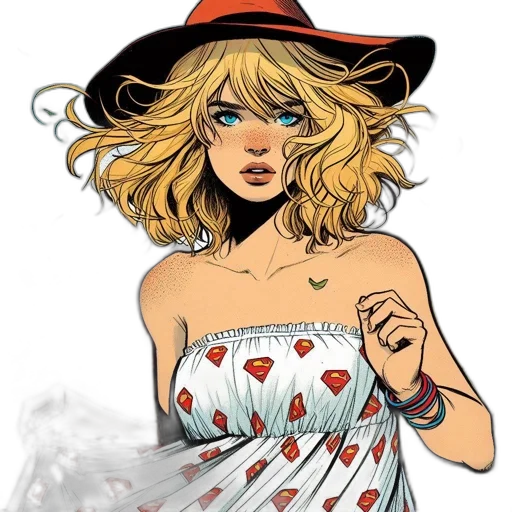 dress, hat, comic book art, cartoon transparent PNG cut-out