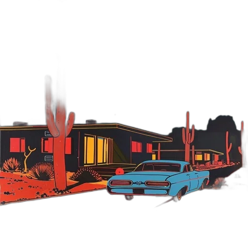 car, building, concept art, pixel art transparent PNG cut-out