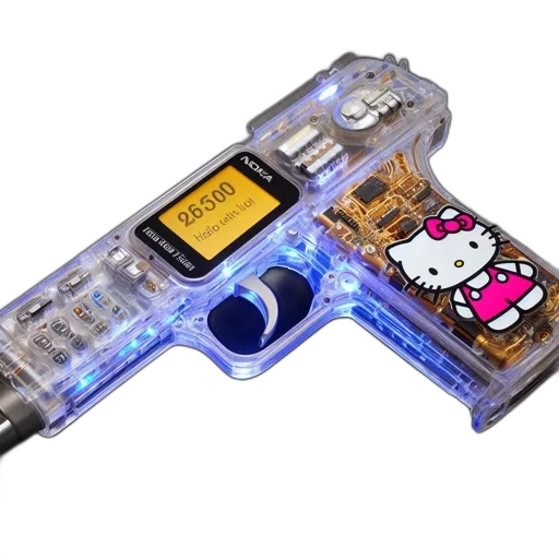 weapon, robot, cyberpunk, illuminated transparent PNG cut-out