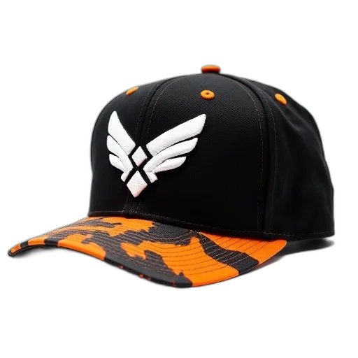 hat, 3d render, black, orange transparent PNG cut-out