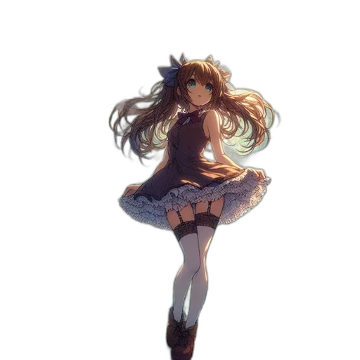 dress, shoes, hair, staff transparent PNG cut-out