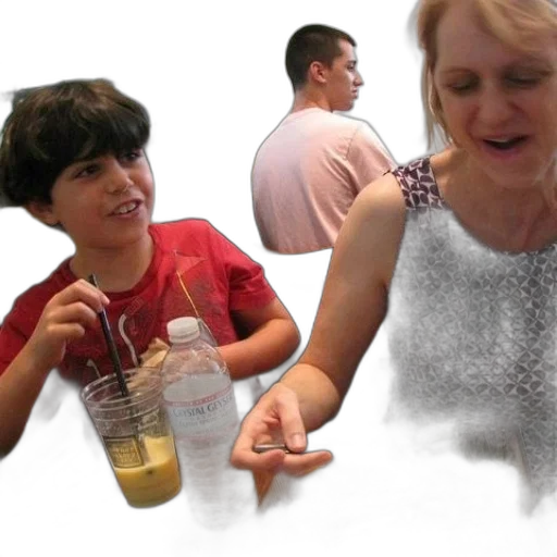 woman, boy, sit, table transparent PNG cut-out