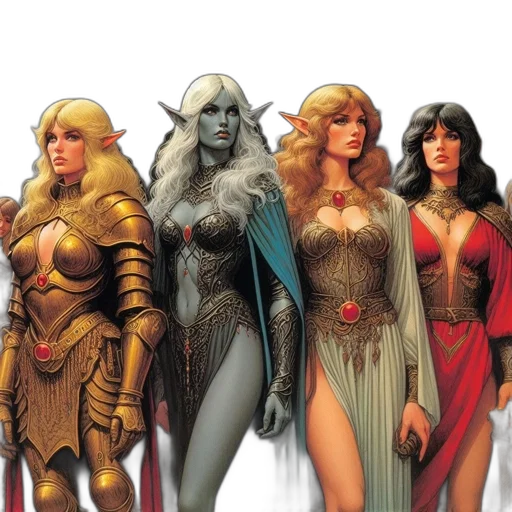 comic book art, concept art, fantasy art, six transparent PNG cut-out